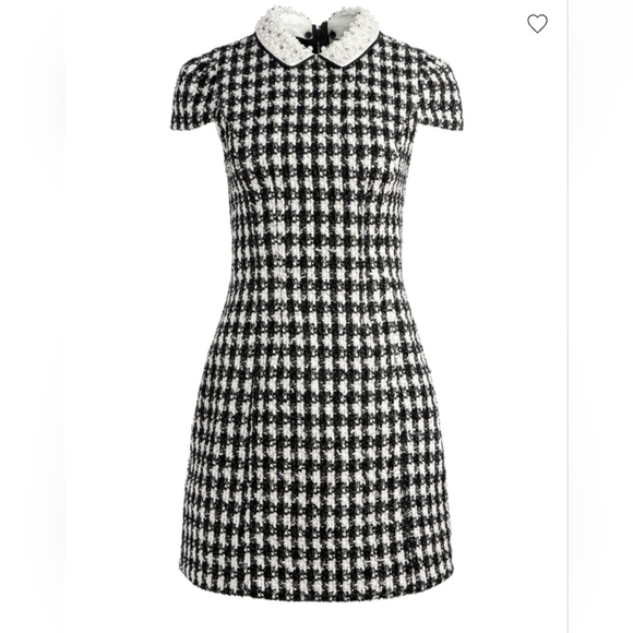Alice + Olivia Velia Tweed Mini Dress Black Crystal Pearl Collar Size 6 NWT $598 - Picture 2 of 15